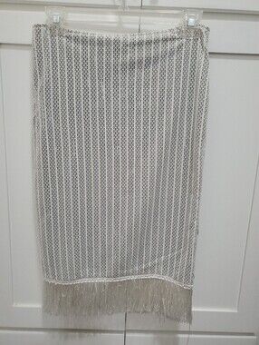 Dance & Marvel Off White & Gray Sparkle Tassel Hem Pencil Skirt Sz M
